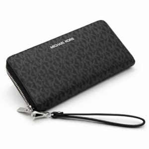 Billetera Michael Kors Jet Set Logo Double Zip Wristlet Negro